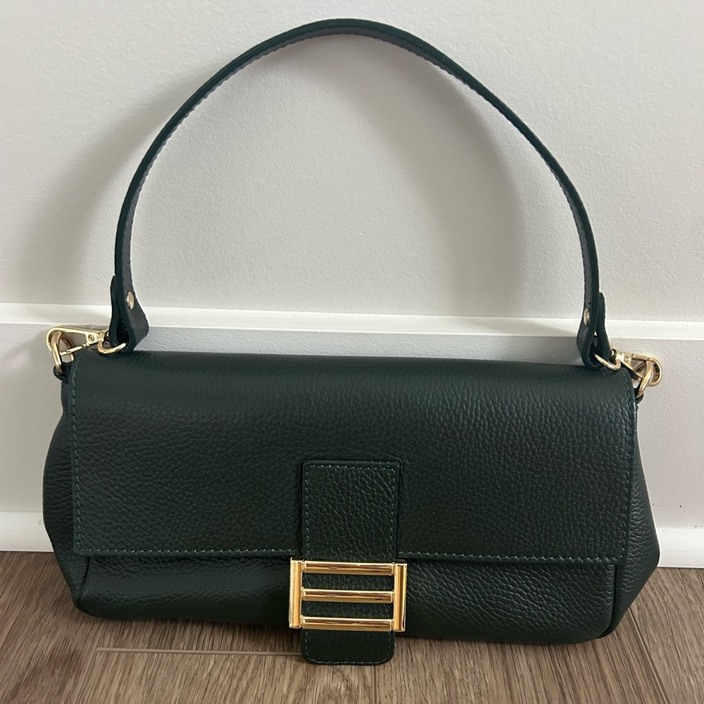Divina Firenze Italian Leather Dark Green Convertible Handbag